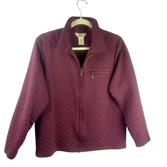 LL Bean Quilted Jacket Women Medium Burgundy Maroon Red Zip Front Long Sleeves - Picture 1 of 6